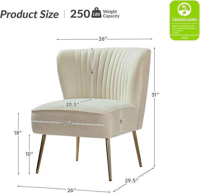 HULALA Home Velvet Accent Chair Set of 2, Modern Armless Upholstered Side Chair - Image 2