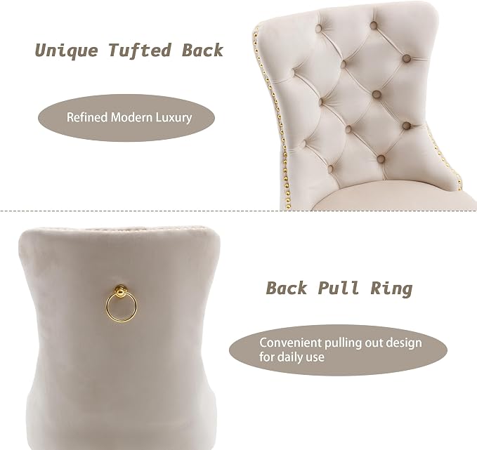 KCC Velvet Dining Chairs Set of 4, Upholstered High-end Tufted Dining Chair - Image 6