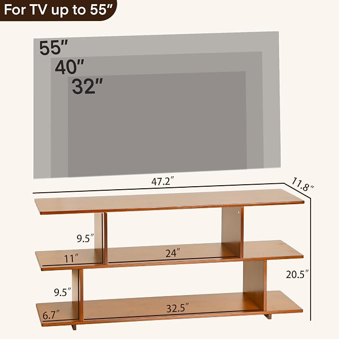 Bamboo TV Stand for TVs up to 55", 3 Tier Accent Entertainment Center - Image 2