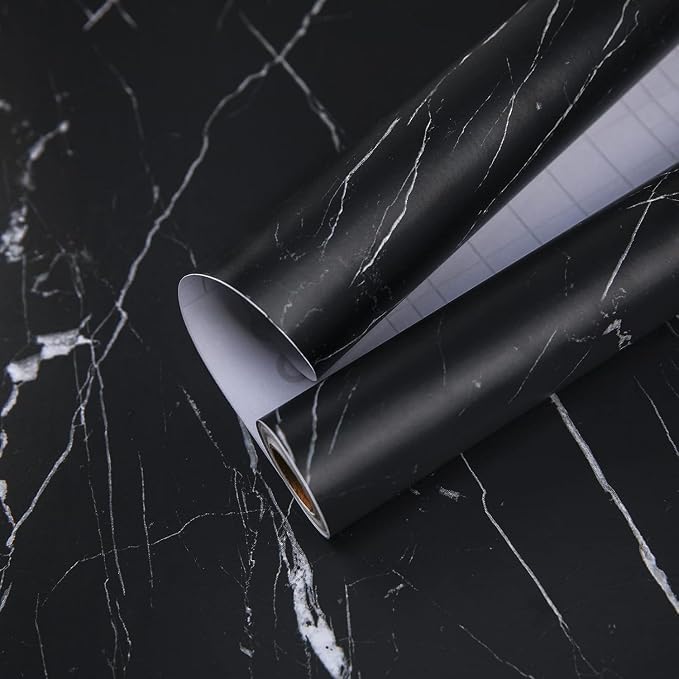 practicalWs 17.71''×196.8'' Marble Contact Paper Black/White Peel and Stick by practicalWs