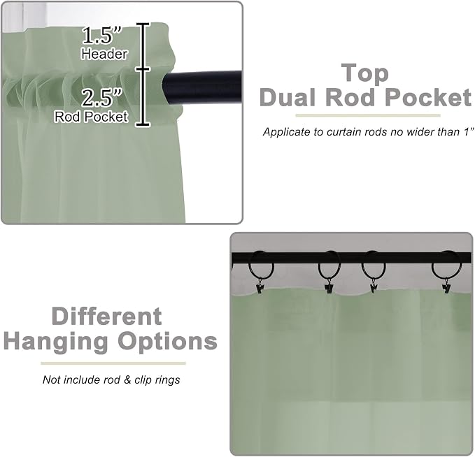 Sage Green Sheer Curtains 84 Inches Long 2 Panels Set - Image 3