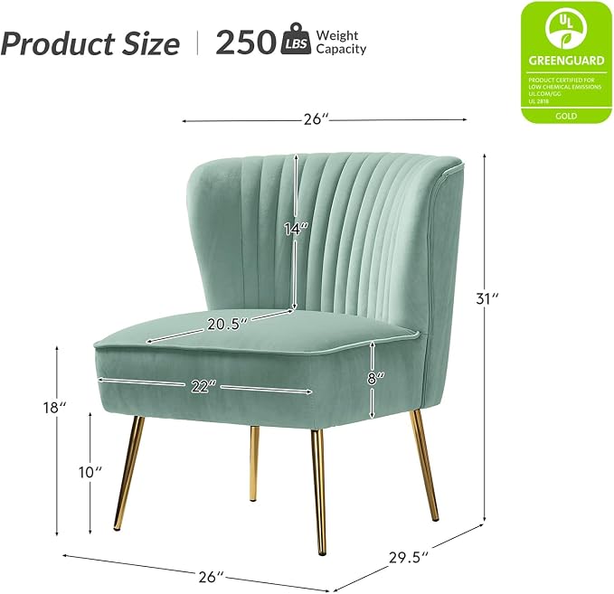HULALA Home Velvet Accent Chair Set of 2, Modern Armless Upholstered Side Chair - Image 2