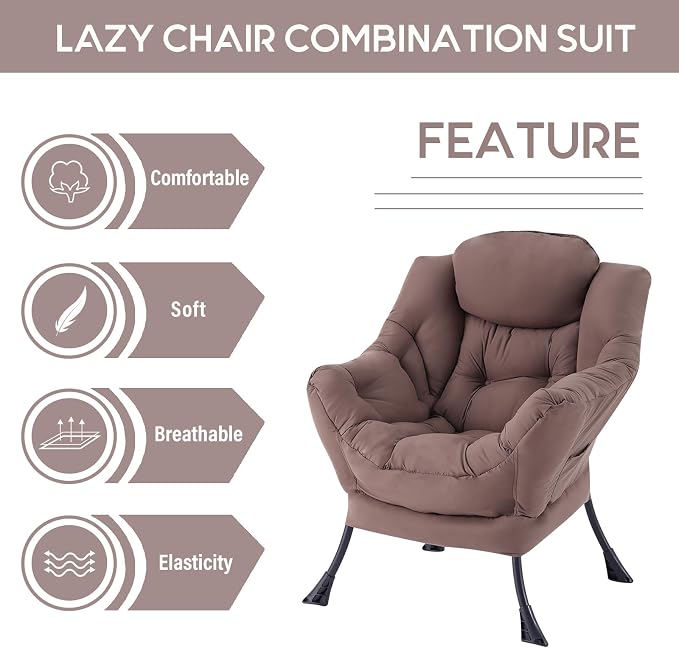 LITA Lazy Chair with Armrests and Side Pocket, Modern Upholstered Accent - Image 5
