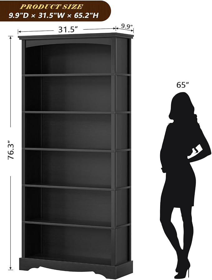 TVU 6-Tier Wooden Bookshelf, 76 Inch Tall Bookshelf - Image 3