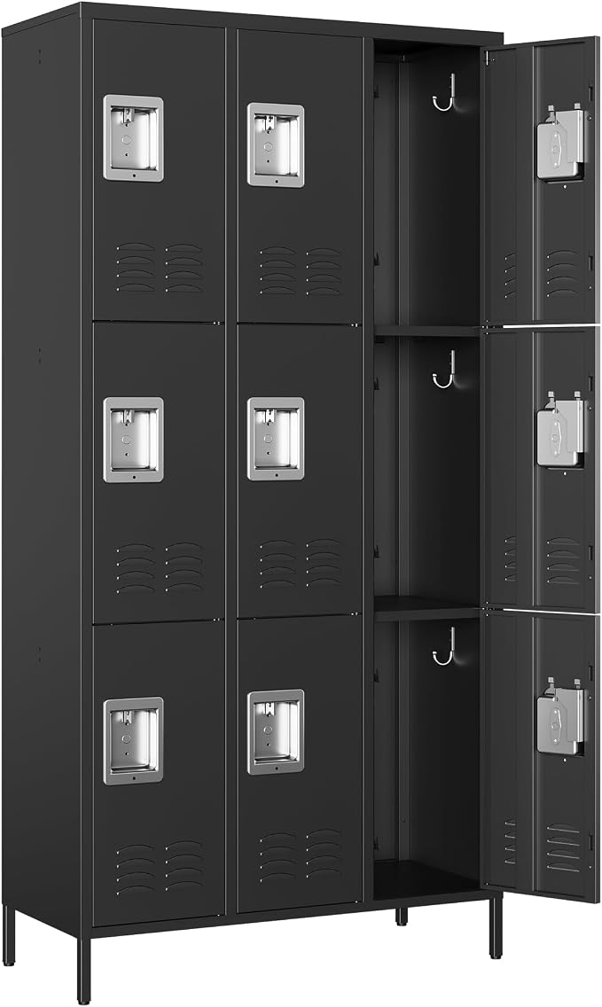 Metal Locker with 9 Doors Employees Locker, Metal Storage Locker with Hooks by Anxxsu