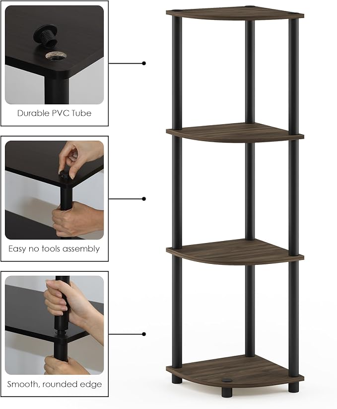 Furinno TURN-N-TUBE Corner Shelf, 4-Tier Corner Bookshelf, Display Storage - Image 5
