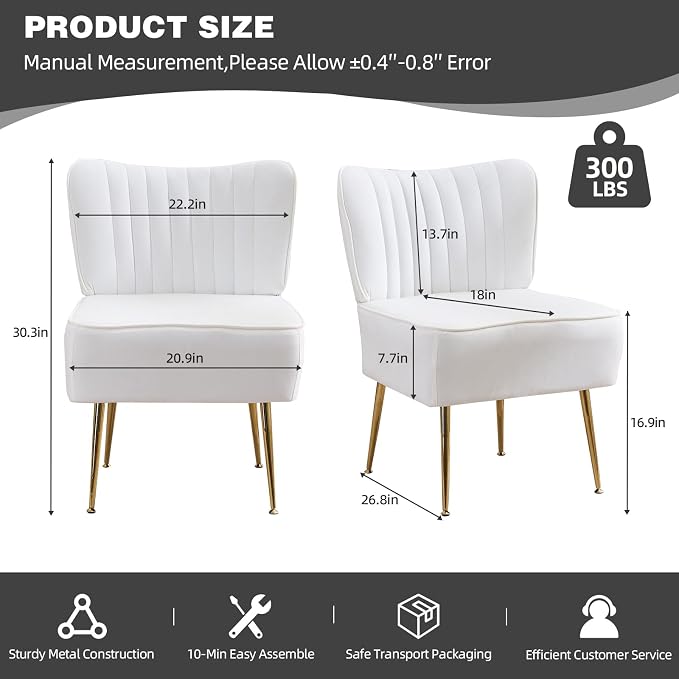 Modern Velvet Accent Chairs Set of 3, Comfy Slipper Chair - Image 2