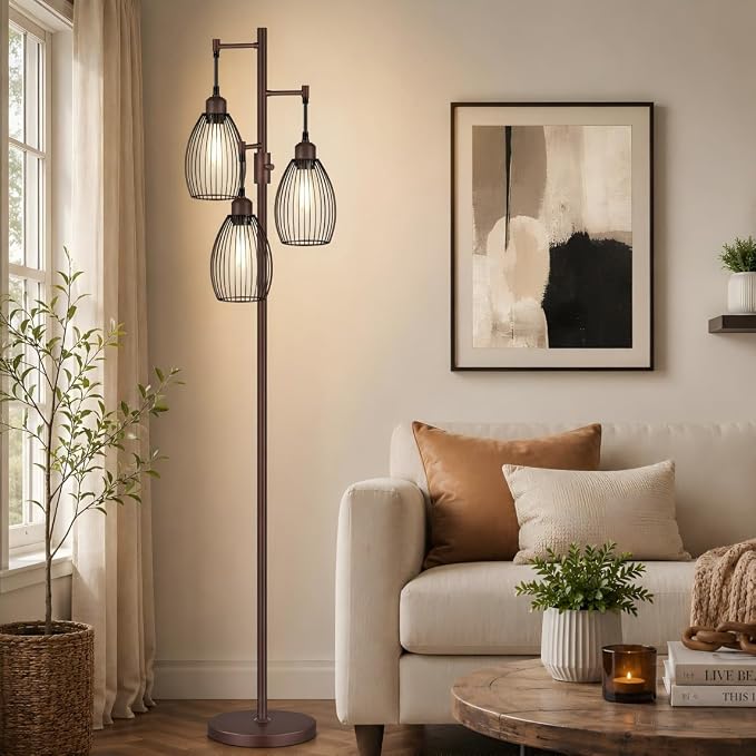 Nintiue Dimmable Floor Lamp, 3x800LM LED Bulbs Included, Farmhouse Industrial by Nintiue