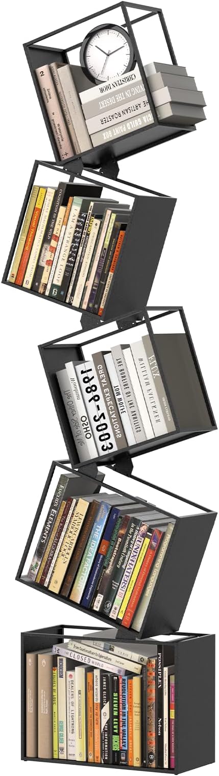 5-Tier Metal Geometric Bookshelf – Modern Narrow Floor Bookcase, Space-Saving by Unknown