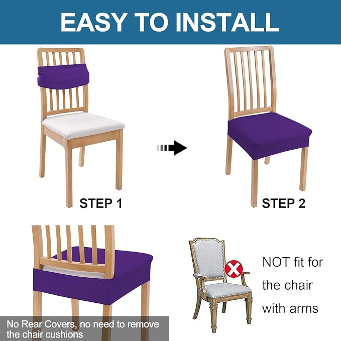 Smiry Waterproof Seat Covers for Dining Room Chairs Set of 6, Stretch Jacquard - Image 5