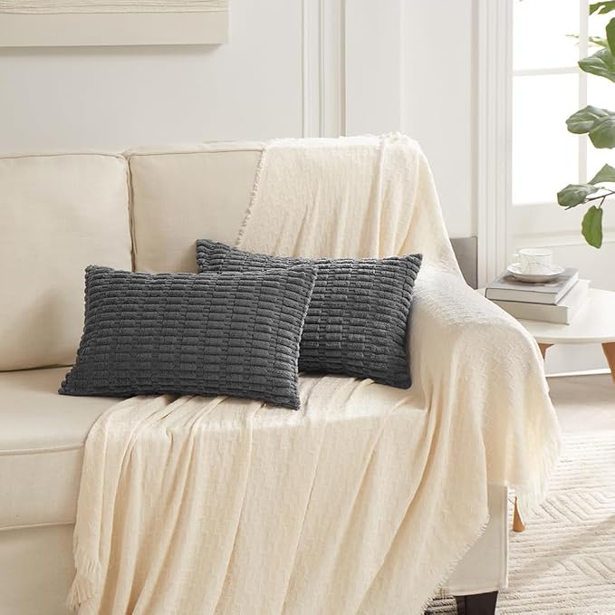 Fancy Homi 4 Packs Dark Grey Decorative Throw Pillow Covers 12x24 Inch - Image 6