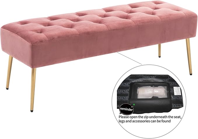 DUHOME Modern Velvet Ottoman Bench, Button-Tufted Upholstered Bedroom Benches - Image 5