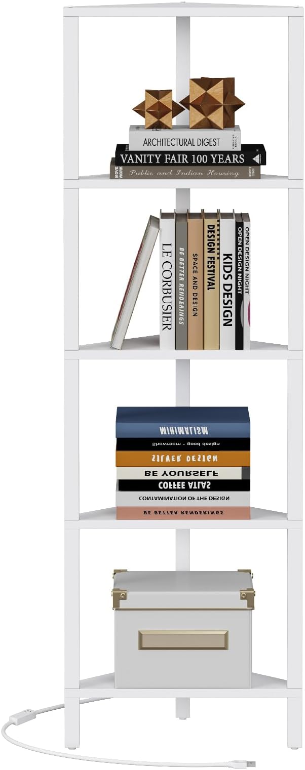 TUTOTAK Corner Shelf with LED Light, 5-Tier Corner Bookshelf - Image 7