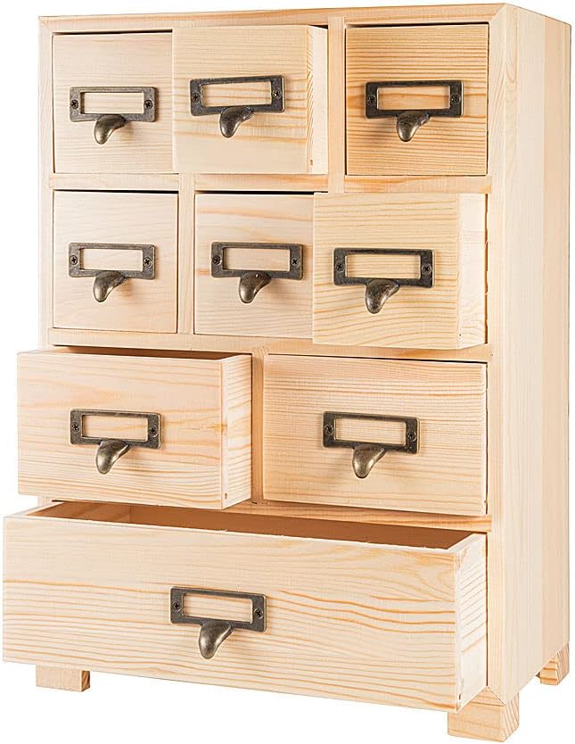 Apothecary Cabinet with 9 Drawers & Labels Rustic Library Card Catalog Cabinet by PACKGILO
