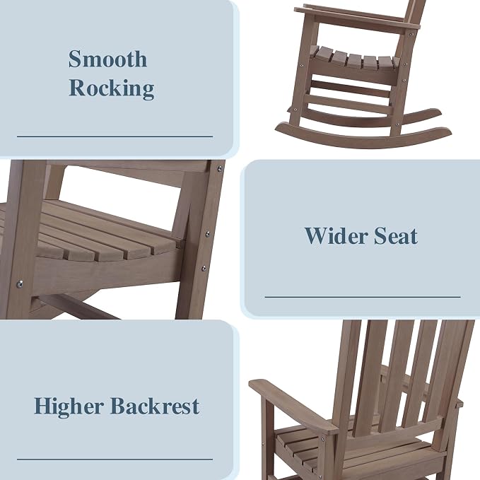 Psilvam Oversized Outdoor Rocking Chair, HDPE Porch Rocker Chairs - Image 4