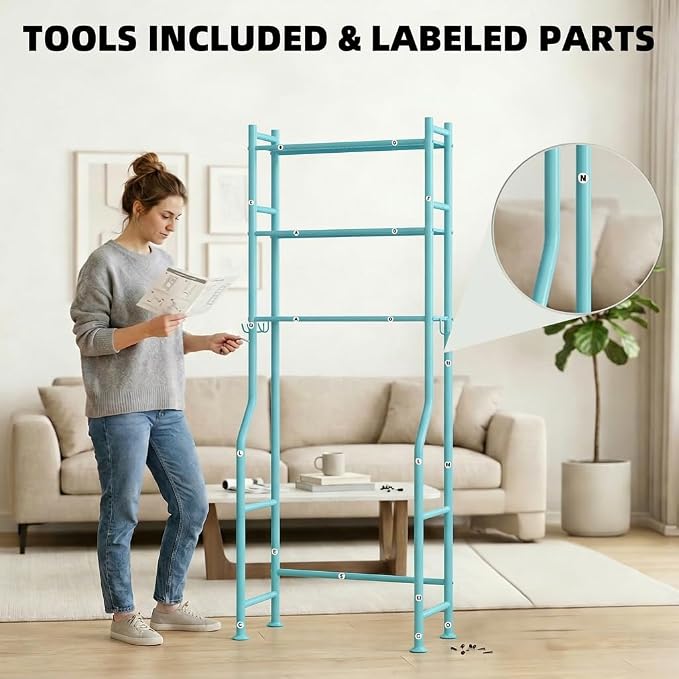 GloTika 3-Tier Over Toilet Storage - 150lb Total Capacity Metal Bathroom - Image 9
