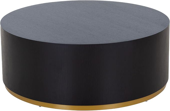 SSLine Classic Drum-Shape Contemporary Round Coffee End Table Black Wood Small by SSLine