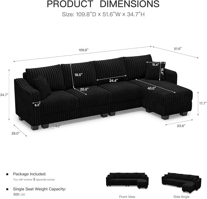 Belffin Sectional Couch with L-Shape Chaise L Shaped Couch with Ottoman - Image 2