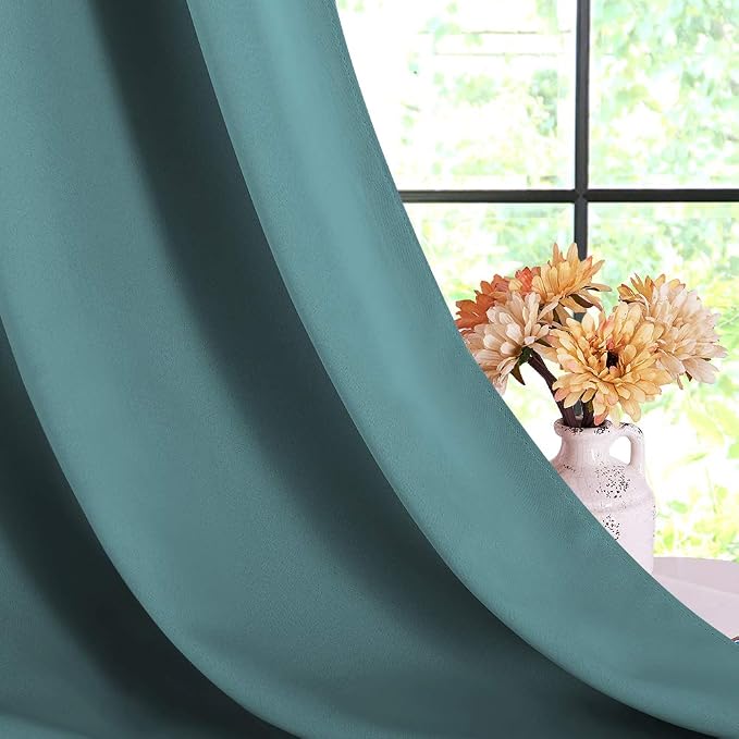 NICETOWN Blackout Window Curtains 80 inch Long, 2 Panels, 34 inch, Sea Teal - Image 4