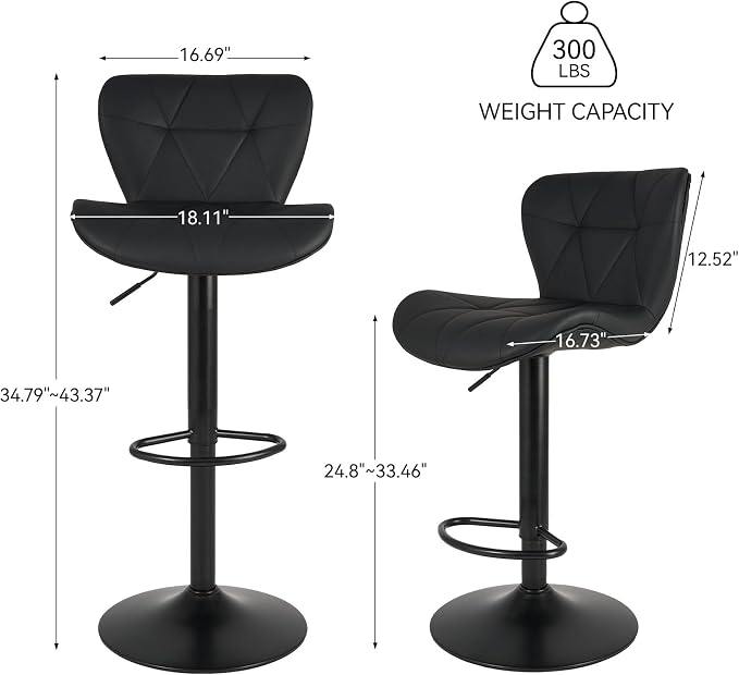 Nalupatio Modern Bar Stools Set of 2, Adjustable Faux Leather Upholstered - Image 2