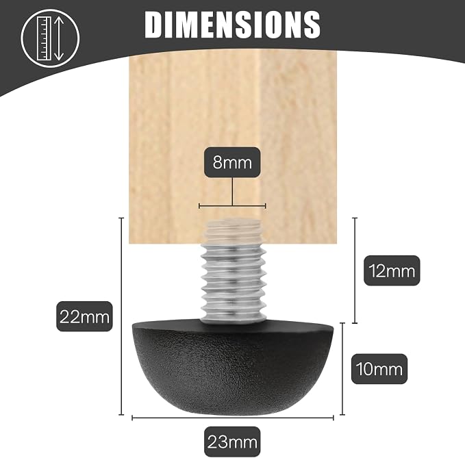 Project Patio 8mm x 1.25 M8 Adjustable Furniture Leg Leveler Replacement - Image 3