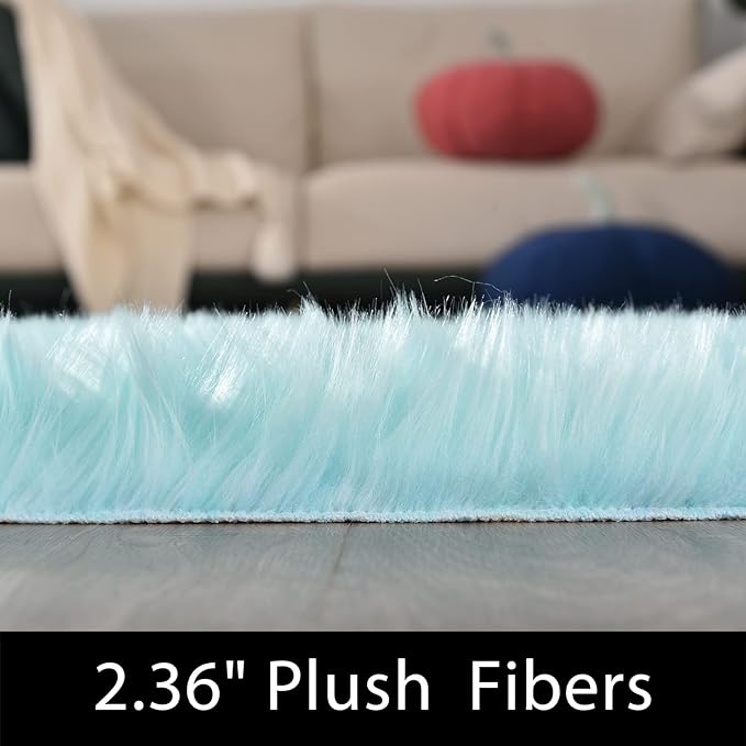 Latepis Big Rugs for Bedroom Teal 6.7x10 Area Rug Light Blue Faux Sheepskin Fur - Image 3