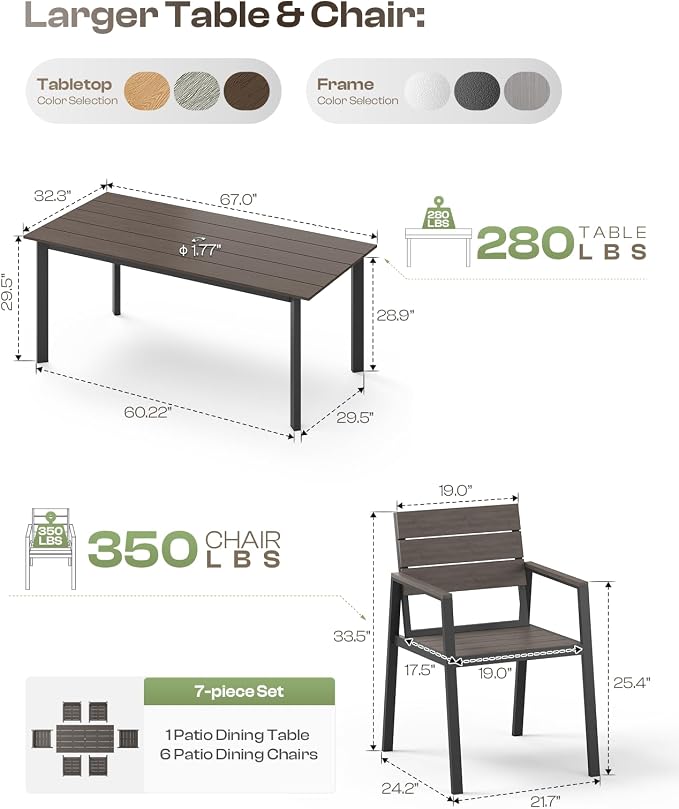 Outdoor Dining Set for 6, Patio Table and Chairs Set - Image 6