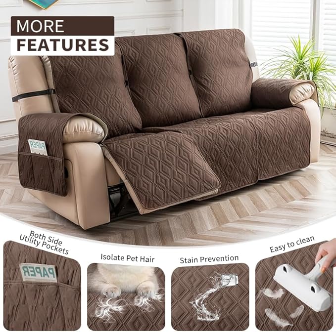 Genina Waterproof Reclining Couch Cover 3 Seat, Recliner Sofa Covers Non-Slip - Image 3