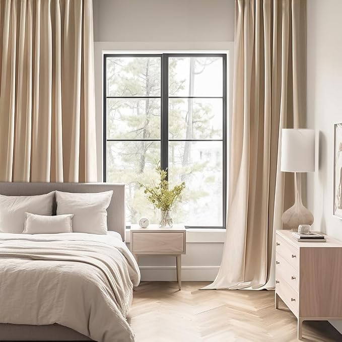 MIULEE Beige Back Tab Blackout Curtains 54 Inches Long 2 Panels Set - Image 2