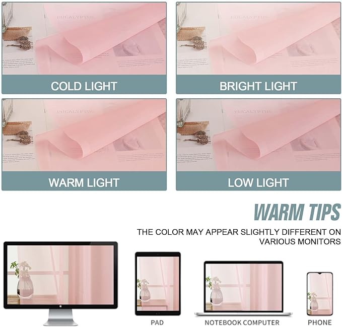 Blush Pink Sheer Curtains 90 Inches Long 2 Panels, Light Filtering Solid Sheer - Image 6