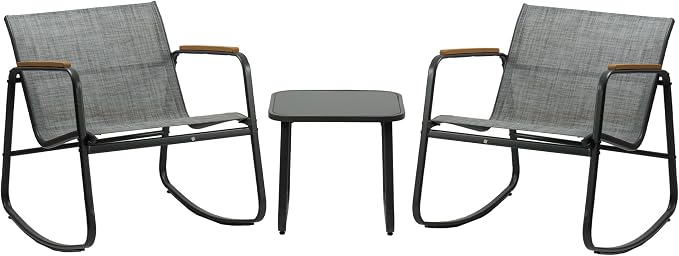 Kozyard 3-Piece Rocking Chair Set, Outdoor Rocking Textilene Bistro Set - Image 8