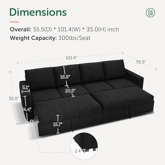 HONBAY Modular Sectional Sleeper Sofa Bed, - Image 2