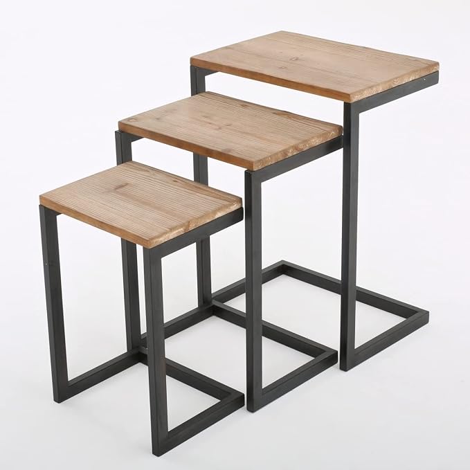 Savannah Fir Wood and Iron Nesting Side Tables - Image 8