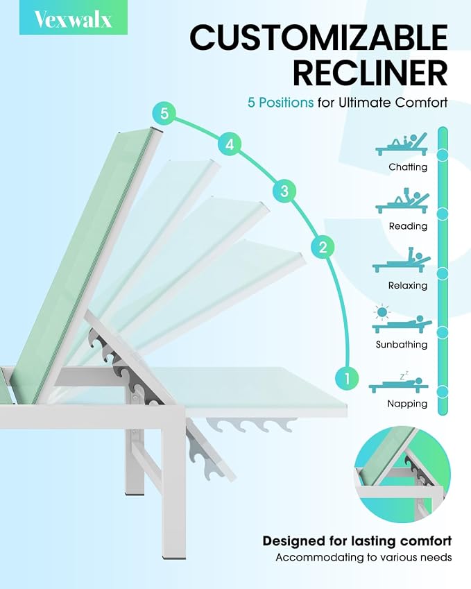 Vexwalx Outdoor Lounge Chairs Set of 2, Aluminum Patio Chaise Lounge Chairs - Image 4