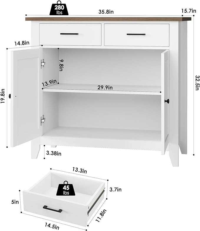 HORSTORS Kitchen Storage Cabinet, Modern Farmhouse Buffet Cabinet - Image 3