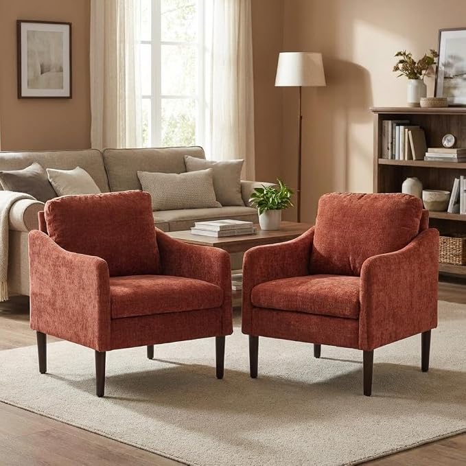 Mid Century Modern Accent Chair, Chenille Fabric Armchair - Image 4