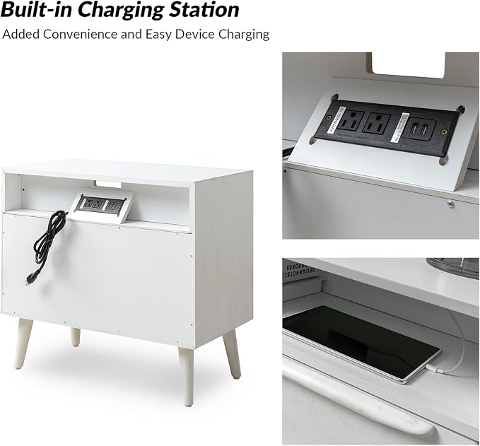 HULALA HOME End Table with Charging Station, Mid-Century Modern 2 Drawer and - Image 4