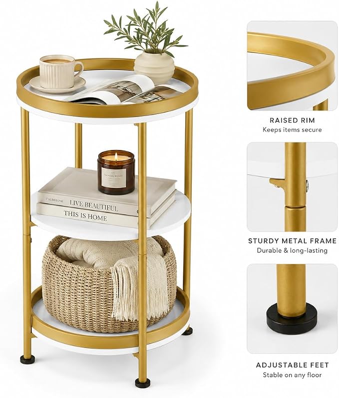 Dulcii Round Side Table with Storage Tray - Image 9
