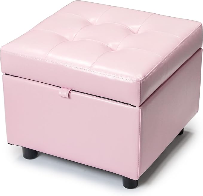 H&B Luxuries Tufted Leather Square Flip Top Storage Ottoman Cube Foot Rest by HBLuxuries