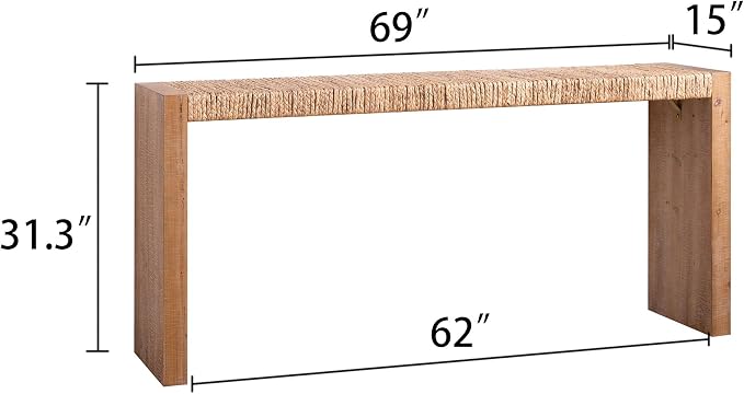 KEIKI 69" Seagrass Console Table, Handwoven Tabletop - Image 2