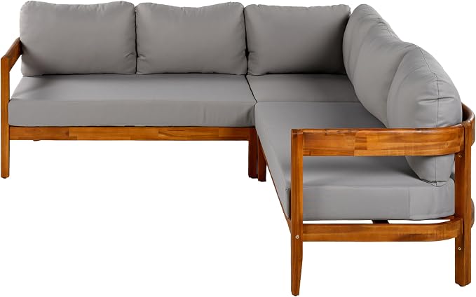 VilroCaz Outdoor Patio Furniture Set, L-Shaped Acacia Wood Sectional Sofa - Image 4