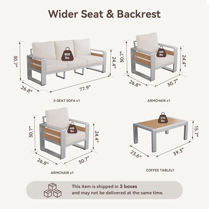 Aoxun Aluminum Patio Furniture Set, 5 Seats Luxury Metal Patio Conversation Sets - Image 2