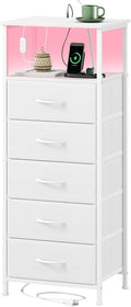 Somdot White Nightstand with Charging Station and LED Light by Somdot