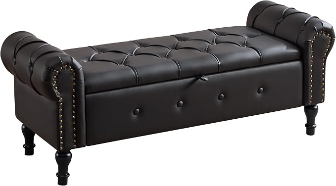 Storage Bench for Bedroom, Faux Leather 51" End of Bed Bench, Queen Size Bench - Image 9