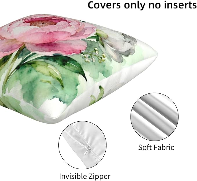 Peony Flower Pillow Covers 18x18 Set of 2, Floral Throw Pillow Covers Outdoor - Image 5
