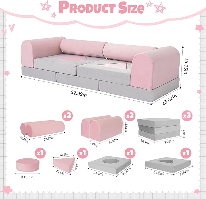 Modular Kids Play Sofa Multifunctional Kids Sofa Convertible Foam Floor Mat - Image 2