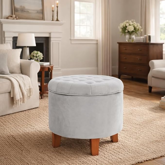 Homepop Home Decor | Upholstered Round Velvet Tufted Foot Rest Ottoman | Ottoman - Image 2