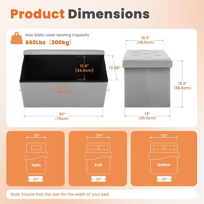 Sweetcrispy 30 Inches Folding Ottoman - Image 3