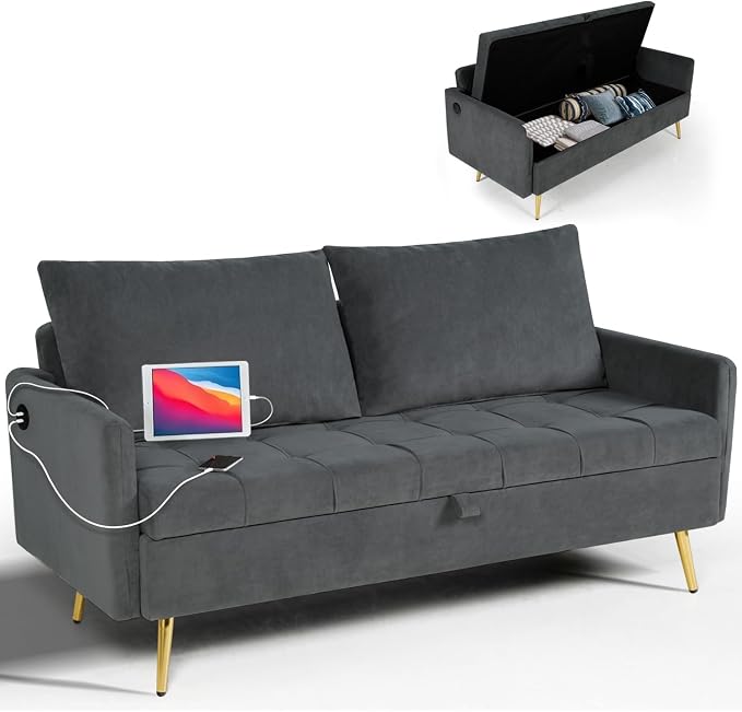 LINLUX Grey Fabric 60" W Couch - Image 3
