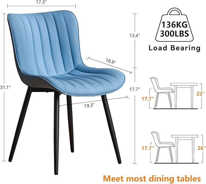 YOUNUOKE Mid-Century Modern Dining Chairs Set of 2, Armless Accent Chair - Image 2